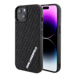 Husa originala iPhone 15 Karl Lagerfeld 3D Design, Rubber Multi Logo, negru, KLHCP15S3DMKRLK