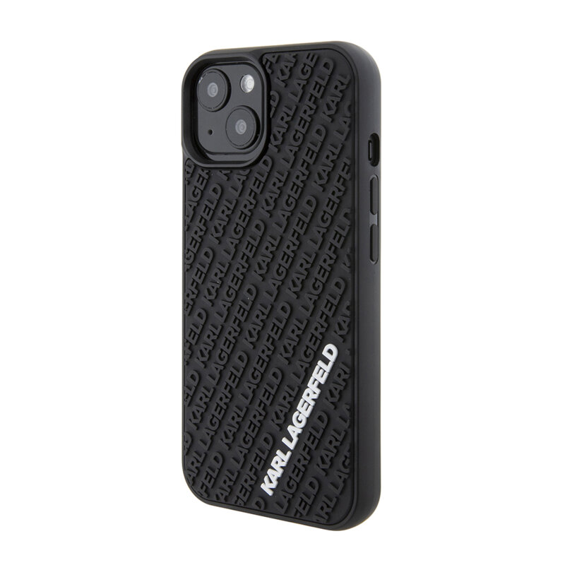 Husa originala iPhone 15 Karl Lagerfeld 3D Design, Rubber Multi Logo, negru, KLHCP15S3DMKRLK