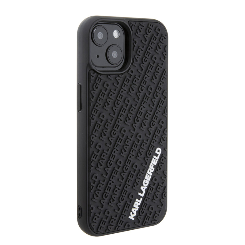 Husa originala iPhone 15 Karl Lagerfeld 3D Design, Rubber Multi Logo, negru, KLHCP15S3DMKRLK