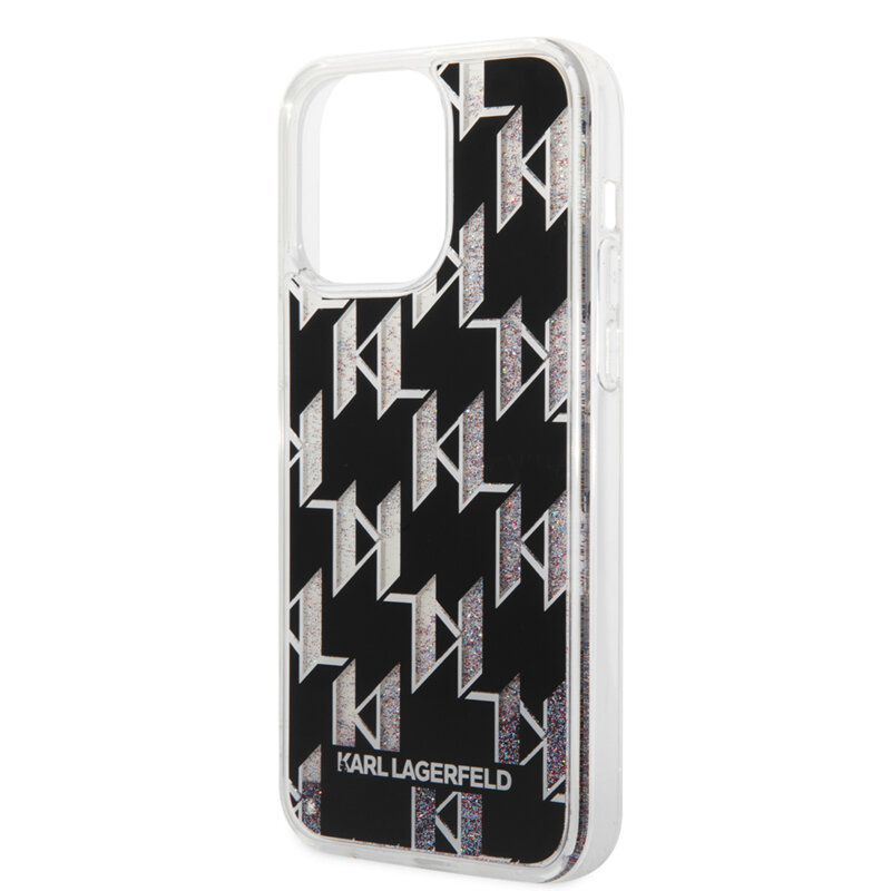 Husa Karl Lagerfeld iPhone 14 Pro Max Hardcase Liquid Glitter, Monogram, negru, KLHCP14XLMNMK