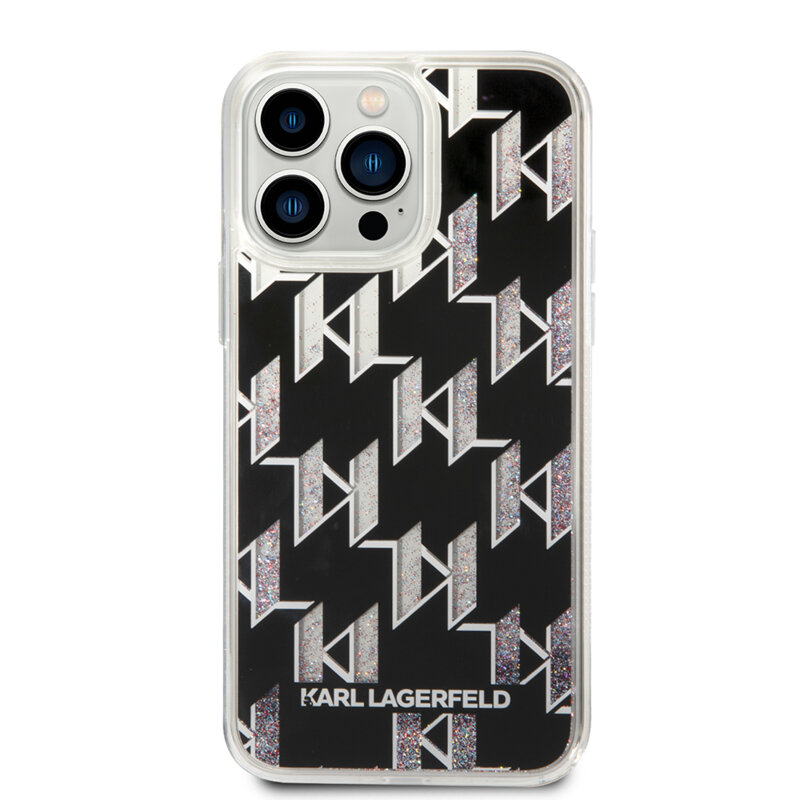 Husa Karl Lagerfeld iPhone 14 Pro Max Hardcase Liquid Glitter, Monogram, negru, KLHCP14XLMNMK