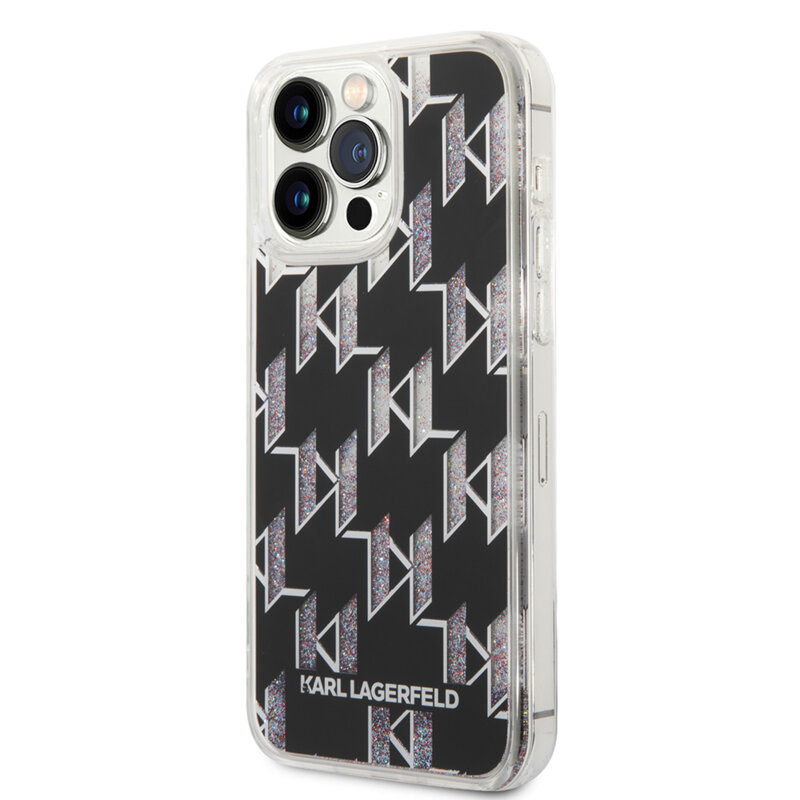 Husa Karl Lagerfeld iPhone 14 Pro Max Hardcase Liquid Glitter, Monogram, negru, KLHCP14XLMNMK
