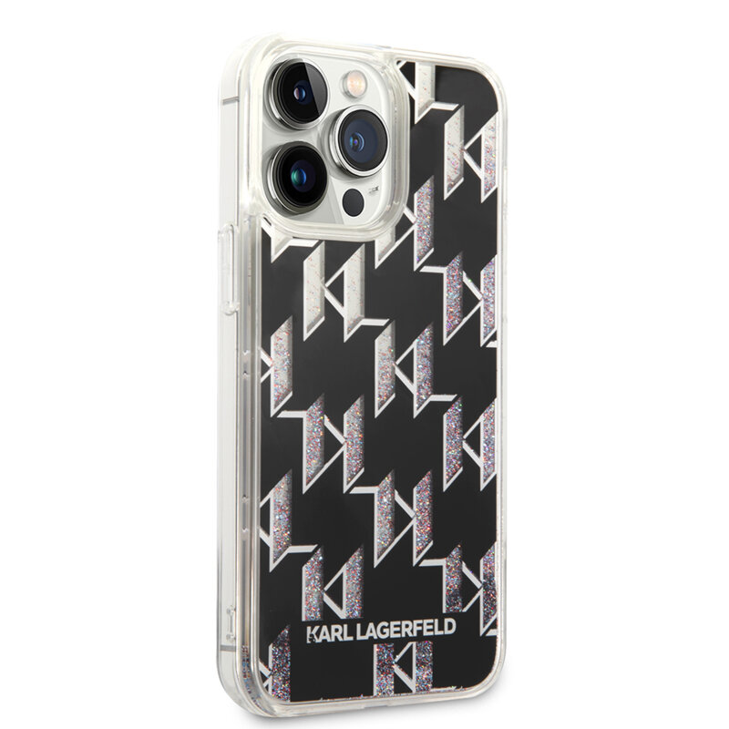 Husa Karl Lagerfeld iPhone 14 Pro Max Hardcase Liquid Glitter, Monogram, negru, KLHCP14XLMNMK