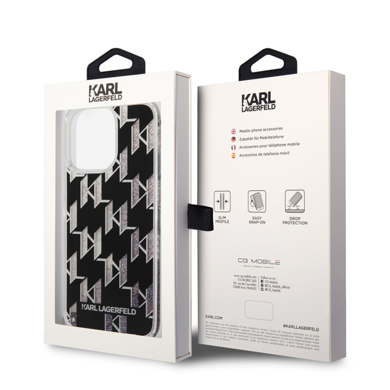Husa Karl Lagerfeld iPhone 14 Pro Max Hardcase Liquid Glitter, Monogram, negru, KLHCP14XLMNMK
