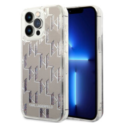 Husa Karl Lagerfeld iPhone 14 Pro Max Hardcase Liquid Glitter, Monogram, argintiu, KLHCP14XLMNMS
