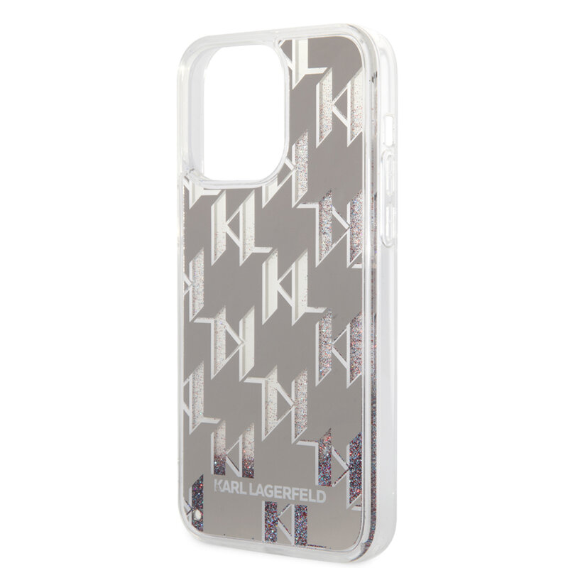 Husa Karl Lagerfeld iPhone 14 Pro Max Hardcase Liquid Glitter, Monogram, argintiu, KLHCP14XLMNMS