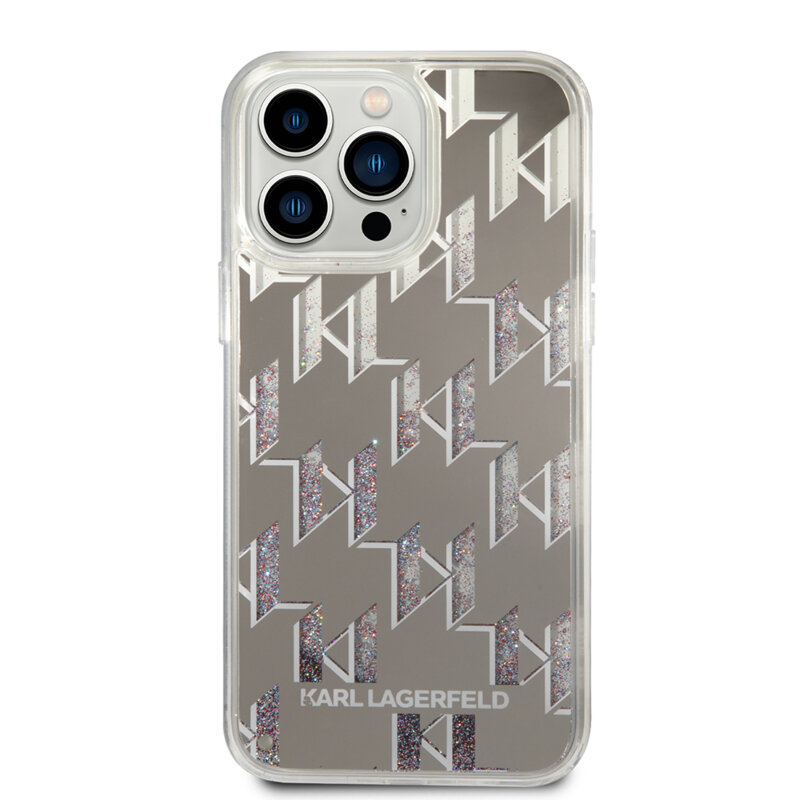 Husa Karl Lagerfeld iPhone 14 Pro Max Hardcase Liquid Glitter, Monogram, argintiu, KLHCP14XLMNMS