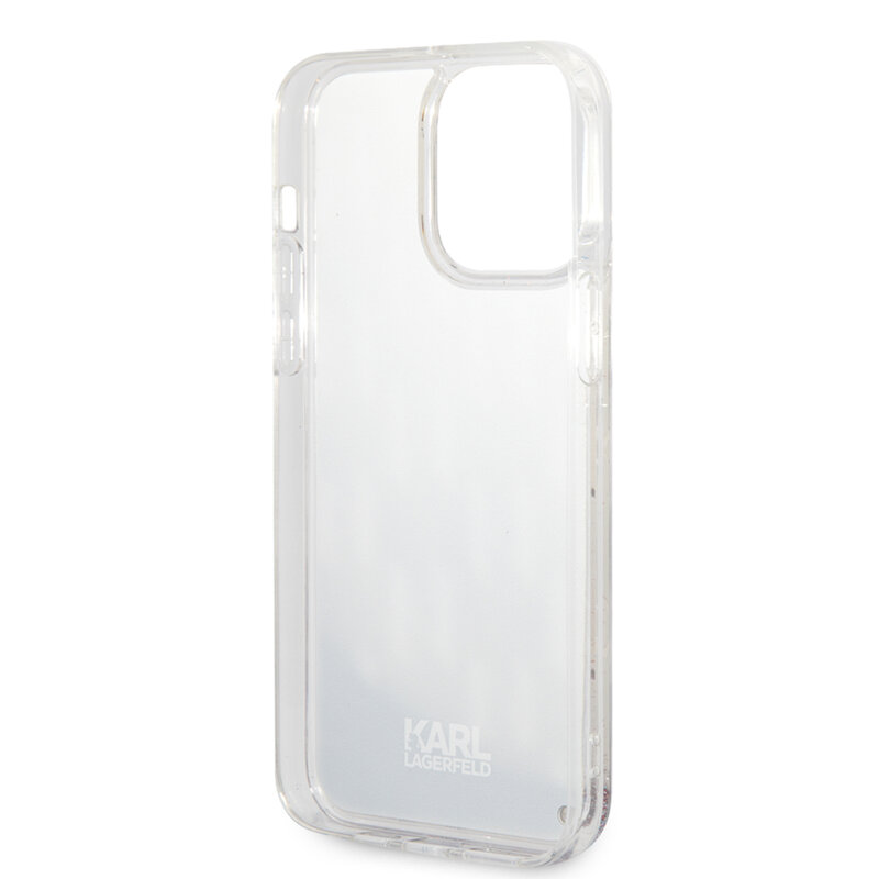 Husa Karl Lagerfeld iPhone 14 Pro Max Hardcase Liquid Glitter, Monogram, argintiu, KLHCP14XLMNMS