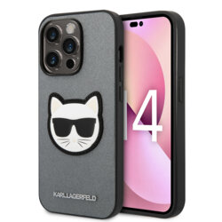 Husa originala iPhone 14 Pro Max Karl Lagerfeld Saffiano, Choupette Head, argintiu, KLHCP14XSAPCHG