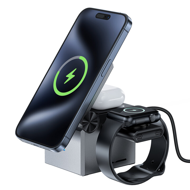 Statie incarcare 3in1 telefon wireless Acefast E18, 23W, gri