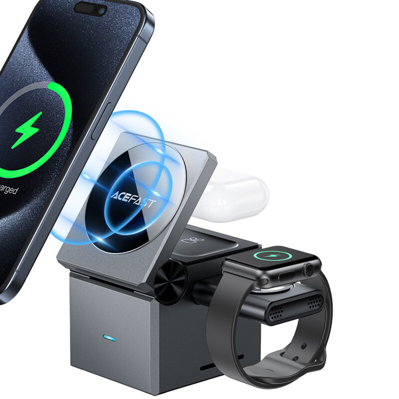 Statie incarcare 3in1 telefon wireless Acefast E18, 23W, gri