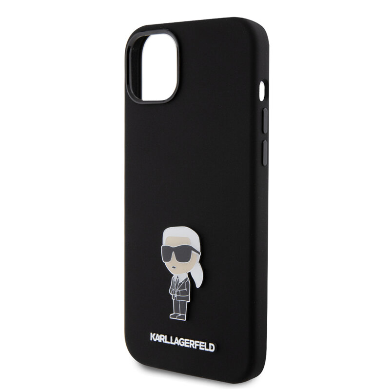 Husa Karl Lagerfeld iPhone 15 Plus Silicone, Ikonik Metal Pin, negru, KLHCP15MSMHKNPK