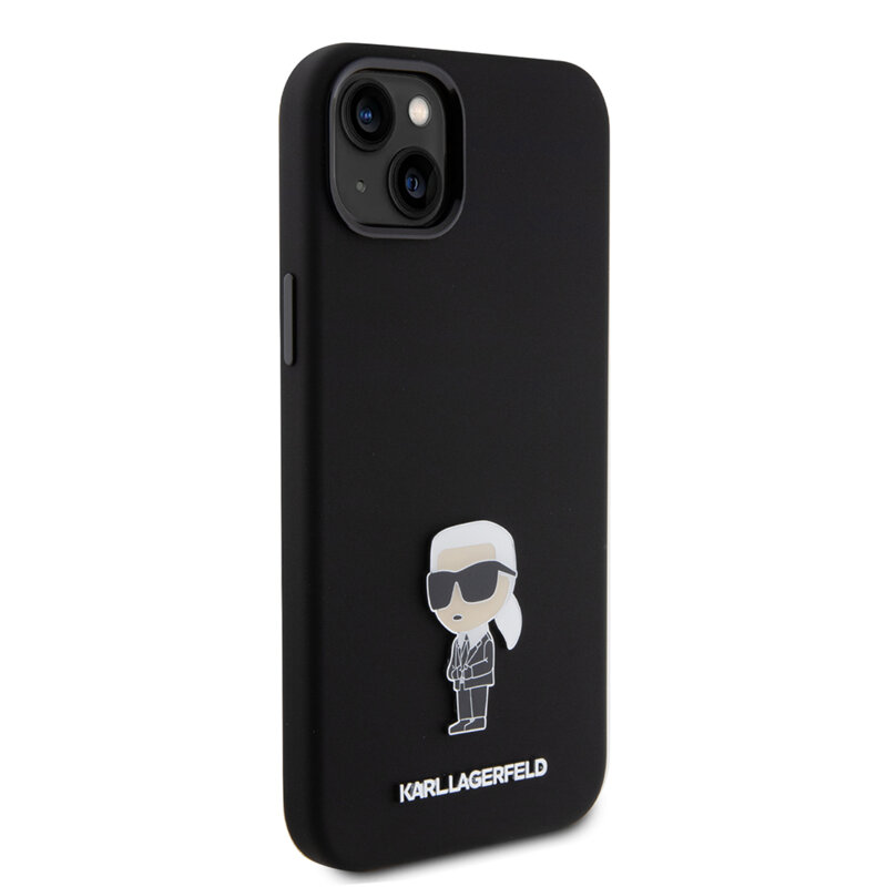 Husa Karl Lagerfeld iPhone 15 Plus Silicone, Ikonik Metal Pin, negru, KLHCP15MSMHKNPK