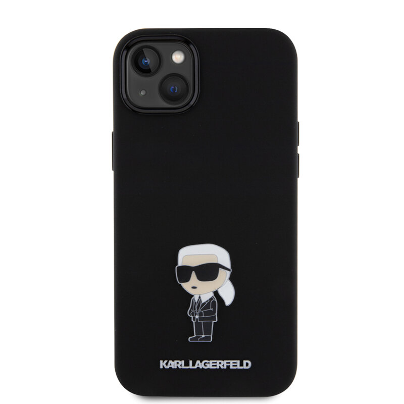 Husa Karl Lagerfeld iPhone 15 Plus Silicone, Ikonik Metal Pin, negru, KLHCP15MSMHKNPK