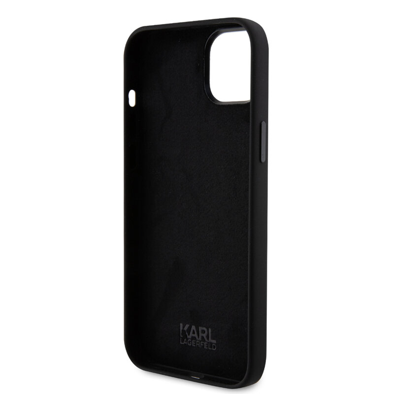 Husa Karl Lagerfeld iPhone 15 Plus Silicone, Ikonik Metal Pin, negru, KLHCP15MSMHKNPK