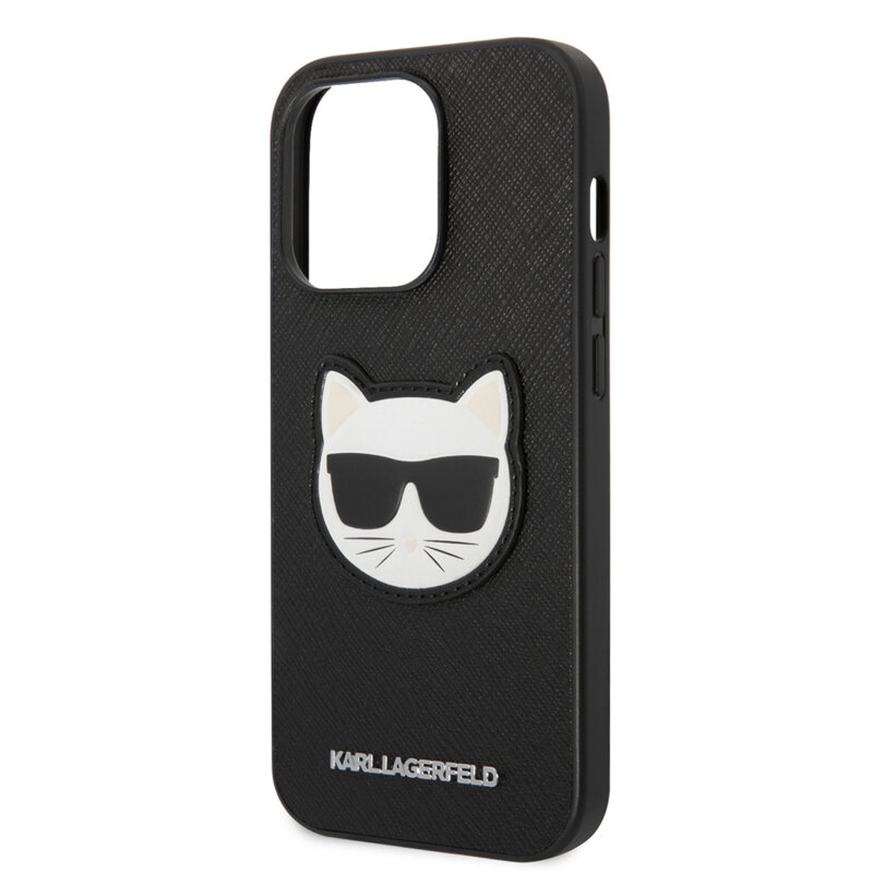 Husa originala iPhone 14 Pro Max Karl Lagerfeld Saffiano, Choupette Head, negru, KLHCP14XSAPCHK
