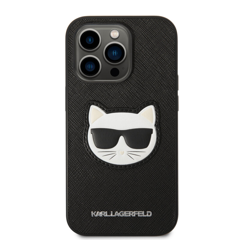 Husa originala iPhone 14 Pro Max Karl Lagerfeld Saffiano, Choupette Head, negru, KLHCP14XSAPCHK