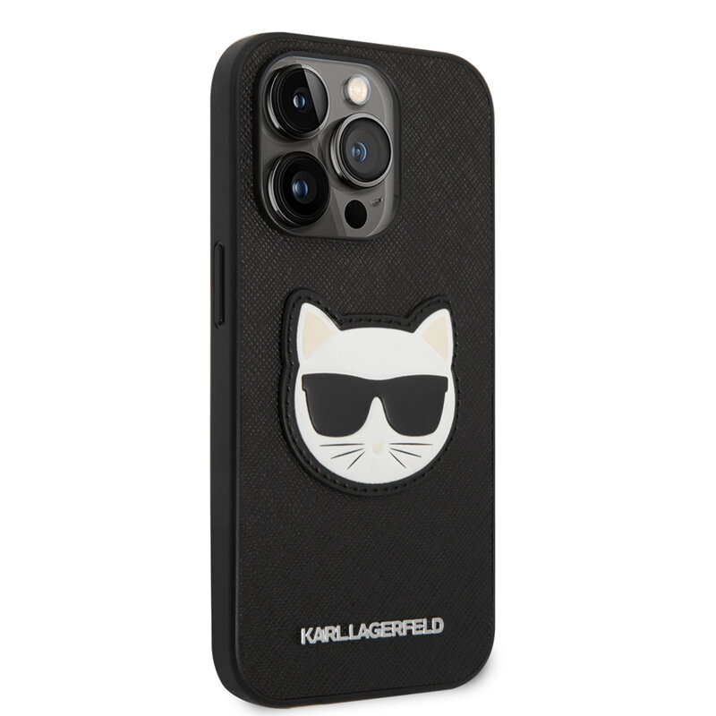 Husa originala iPhone 14 Pro Max Karl Lagerfeld Saffiano, Choupette Head, negru, KLHCP14XSAPCHK