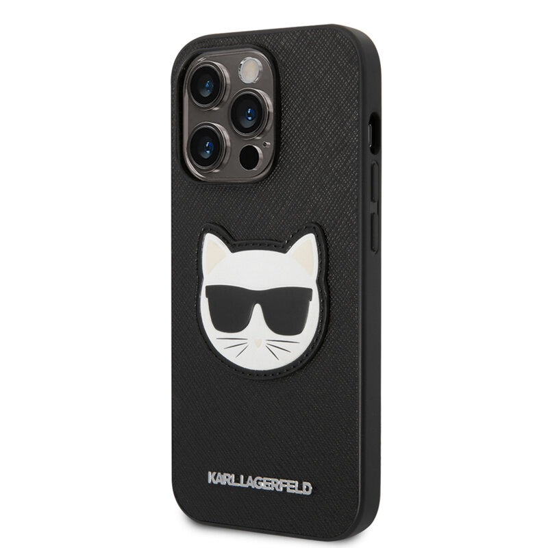Husa originala iPhone 14 Pro Max Karl Lagerfeld Saffiano, Choupette Head, negru, KLHCP14XSAPCHK