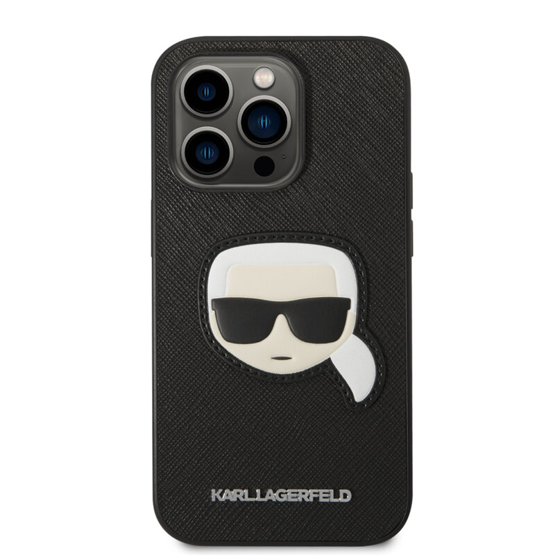Husa originala iPhone 14 Pro Max Karl Lagerfeld Saffiano, Karl`s Head, negru, KLHCP14XSAPKHK