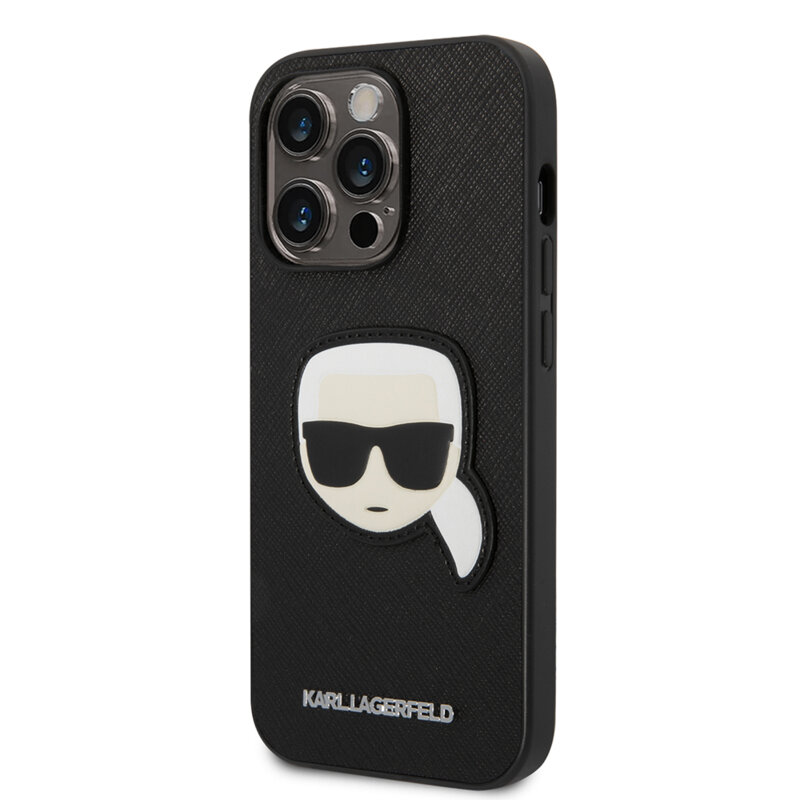 Husa originala iPhone 14 Pro Max Karl Lagerfeld Saffiano, Karl`s Head, negru, KLHCP14XSAPKHK