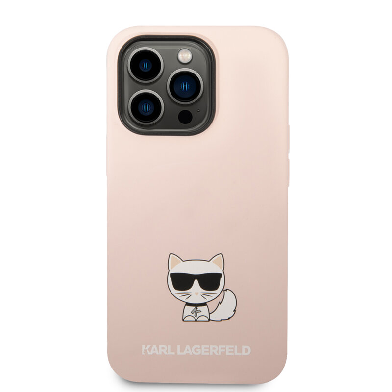 Husa Karl Lagerfeld iPhone 14 Pro Max Silicone, Choupette, roz, KLHCP14XSLCTPI