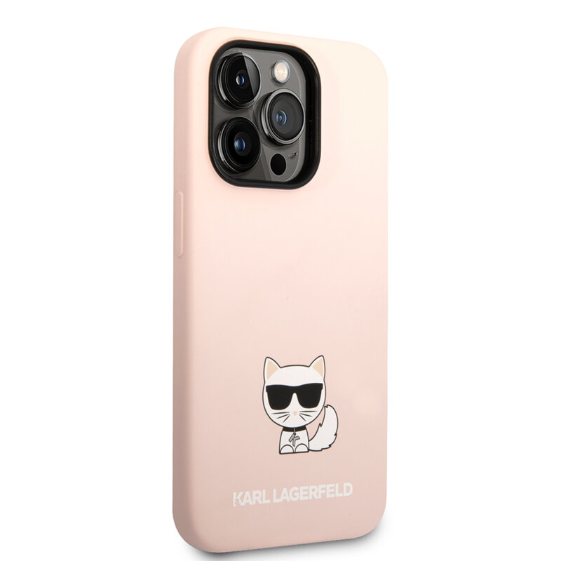 Husa Karl Lagerfeld iPhone 14 Pro Max Silicone, Choupette, roz, KLHCP14XSLCTPI