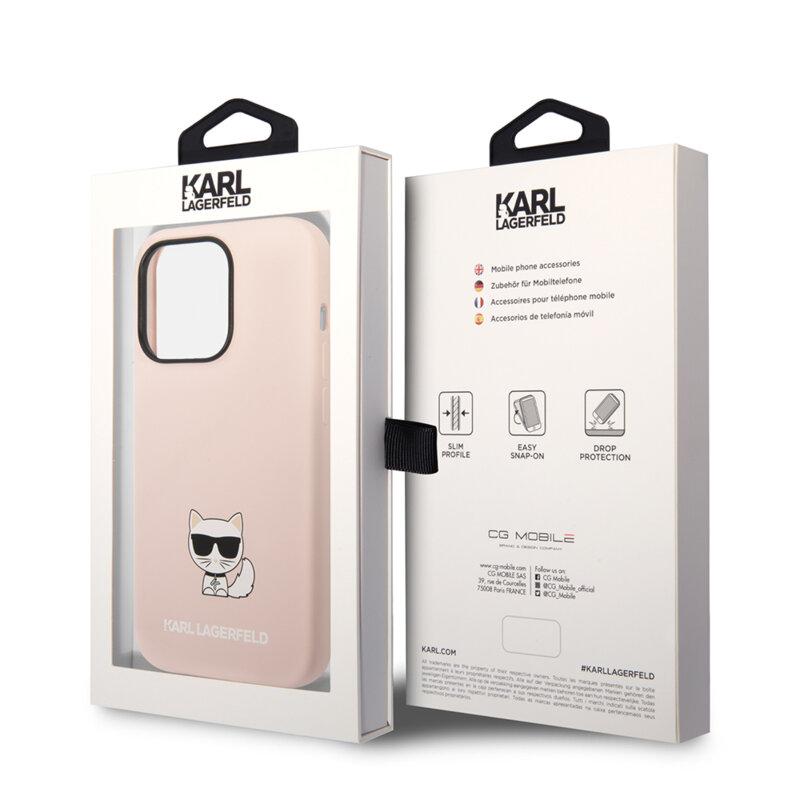 Husa Karl Lagerfeld iPhone 14 Pro Max Silicone, Choupette, roz, KLHCP14XSLCTPI