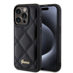 Husa originala Guess Quilted Metal Logo iPhone 15 Pro, negru, GUHCP15LPSQSQSK