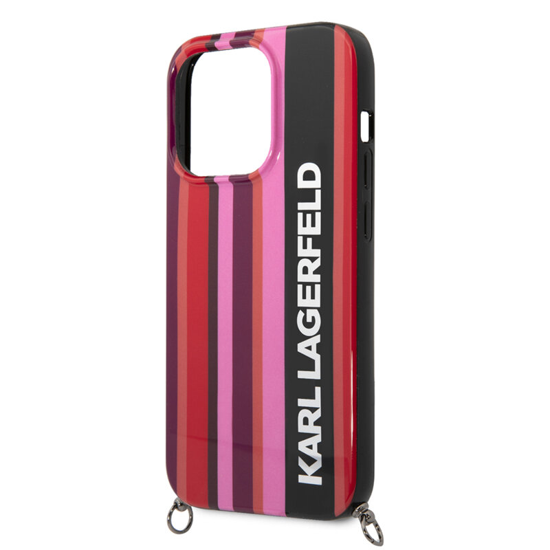 Husa iPhone 14 Pro Max Karl Lagerfeld Hardcase cu snur, Color Stripes, roz, KLHCP14XSTSTP