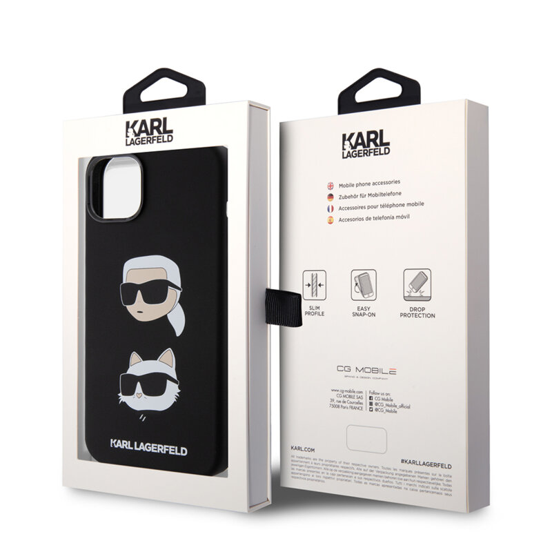 Husa Karl Lagerfeld iPhone 15 Plus Silicone, Karl&Choupette Head, negru, KLHCP15MSDHKCNK