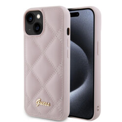Husa originala Guess Quilted Metal Logo iPhone 15, roz, GUHCP15SPSQSQSP
