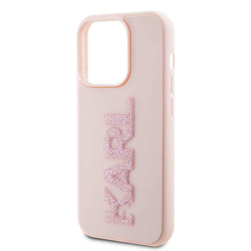 Husa originala iPhone 15 Pro Karl Lagerfeld 3D Design, Rubber Glitter Logo, roz, KLHCP15L3DMBKCP