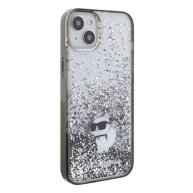 Husa Karl Lagerfeld iPhone 15 Plus Hardcase Liquid Glitter, Choupette, transparent, KLHCP15MLKCNSK