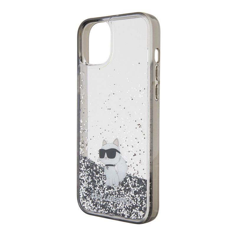 Husa Karl Lagerfeld iPhone 15 Plus Hardcase Liquid Glitter, Choupette, transparent, KLHCP15MLKCNSK