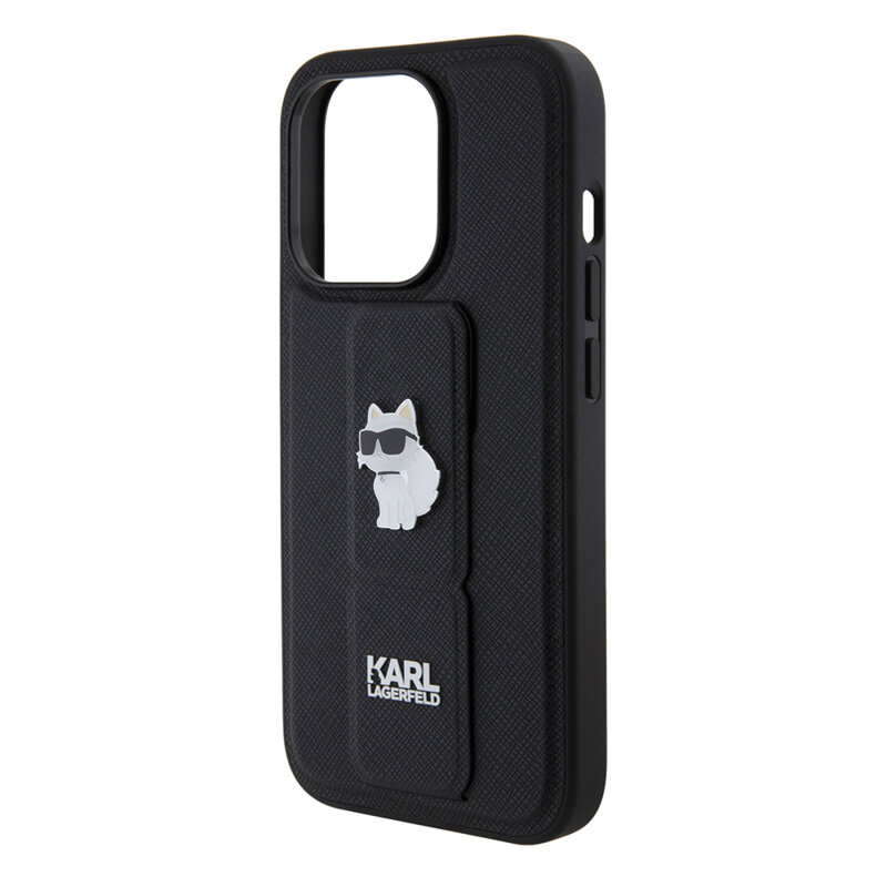 Husa originala iPhone 15 Pro Karl Lagerfeld Saffiano Gripstand, Choupette Pins, KLHCP15LGSACHPK