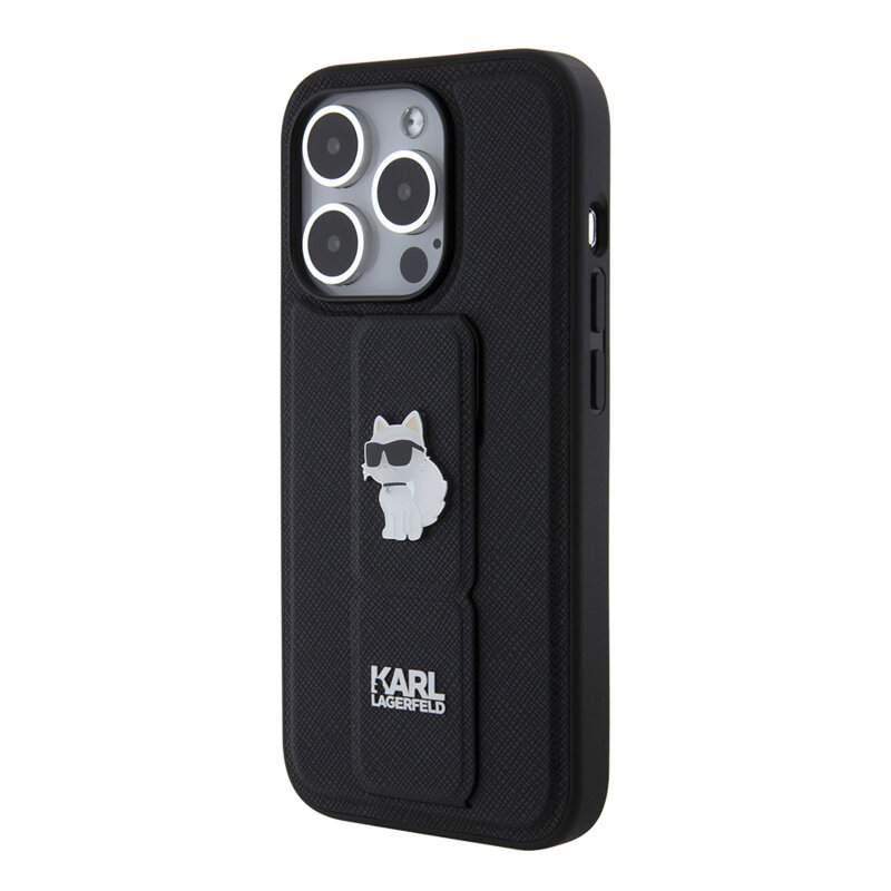 Husa originala iPhone 15 Pro Karl Lagerfeld Saffiano Gripstand, Choupette Pins, KLHCP15LGSACHPK