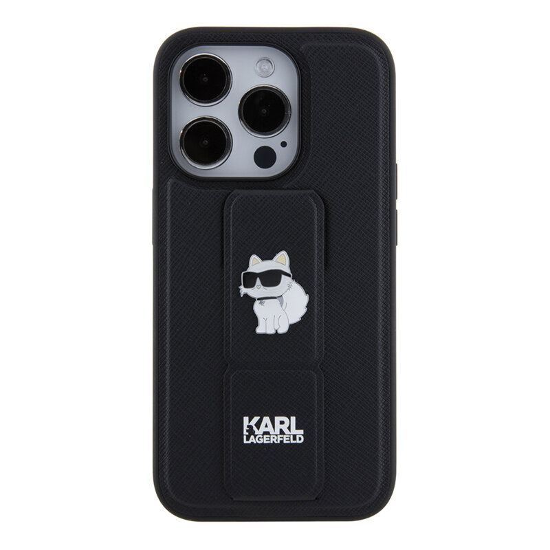 Husa originala iPhone 15 Pro Karl Lagerfeld Saffiano Gripstand, Choupette Pins, KLHCP15LGSACHPK