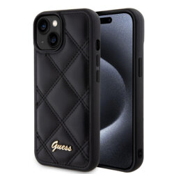 Husa originala Guess Quilted Metal Logo iPhone 15, negru, GUHCP15SPSQSQSK