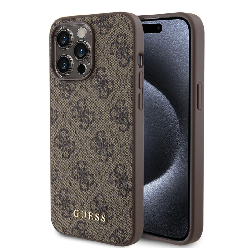 Husa originala Guess iPhone 15 Pro Max Hardcase 4G Metal Gold Logo, maro, GUHCP15XG4GFBR