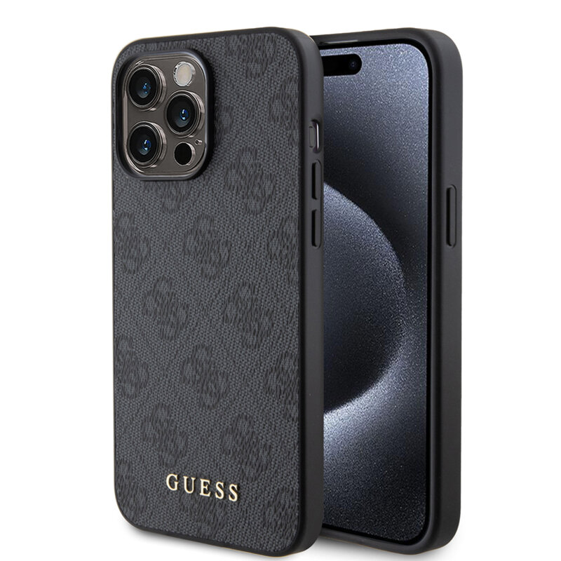 Husa originala Guess iPhone 15 Pro Max Hardcase 4G Metal Gold Logo, gri, GUHCP15XG4GFGR