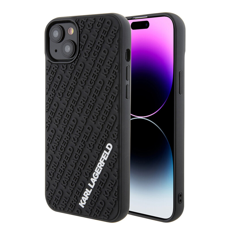 Husa originala iPhone 15 Plus Karl Lagerfeld 3D Design, Rubber Multi Logo, negru, KLHCP15M3DMKRLK