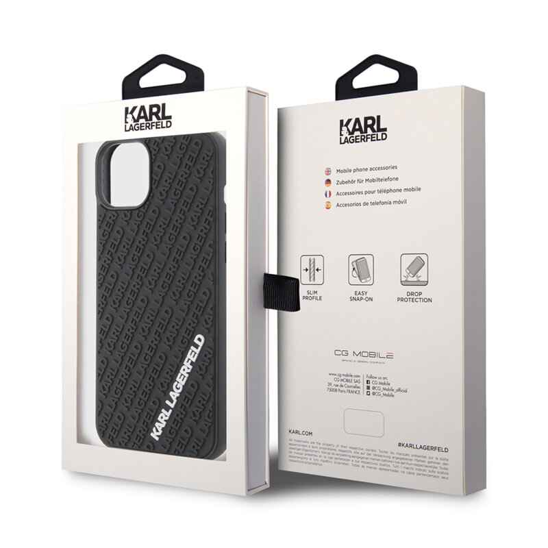 Husa originala iPhone 15 Plus Karl Lagerfeld 3D Design, Rubber Multi Logo, negru, KLHCP15M3DMKRLK
