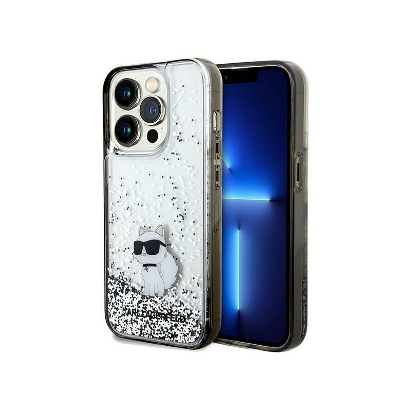 Husa Karl Lagerfeld iPhone 14 Pro Max Hardcase Liquid Glitter, Choupette, transparenta, KLHCP14XLKCNSK