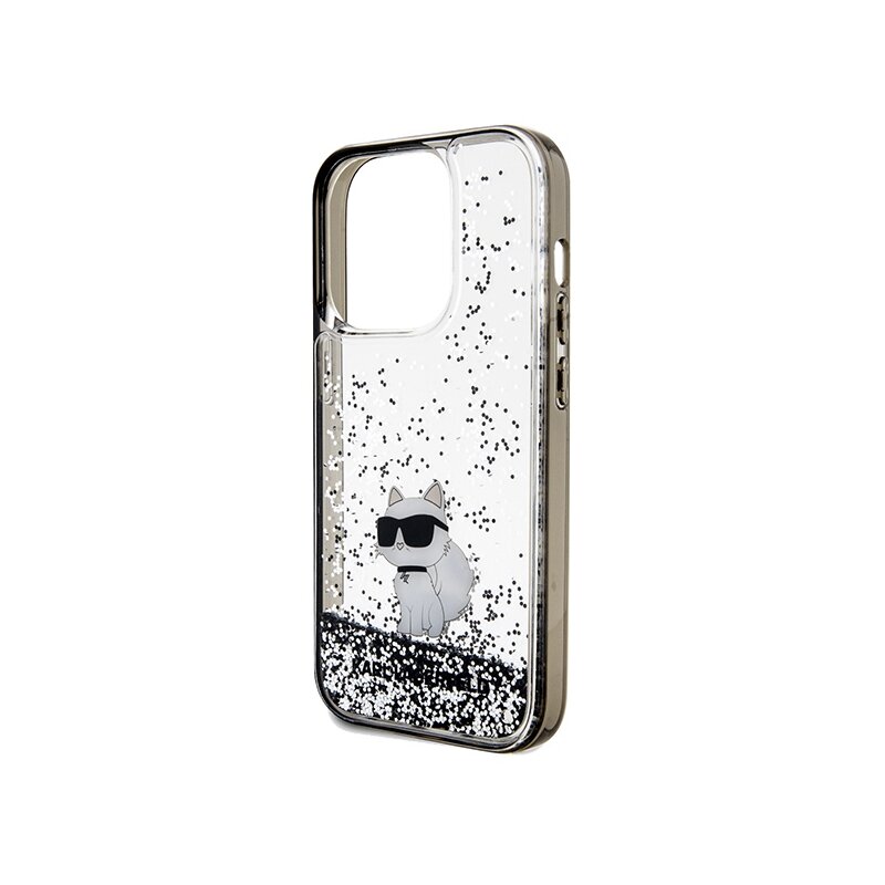 Husa Karl Lagerfeld iPhone 14 Pro Max Hardcase Liquid Glitter, Choupette, transparenta, KLHCP14XLKCNSK