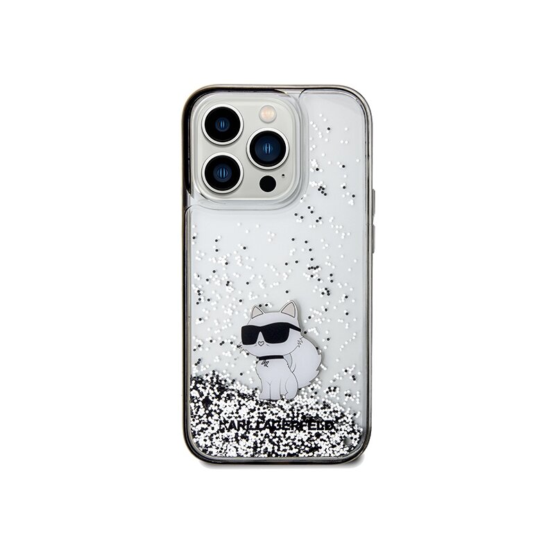 Husa Karl Lagerfeld iPhone 14 Pro Max Hardcase Liquid Glitter, Choupette, transparenta, KLHCP14XLKCNSK