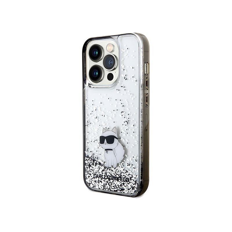 Husa Karl Lagerfeld iPhone 14 Pro Max Hardcase Liquid Glitter, Choupette, transparenta, KLHCP14XLKCNSK