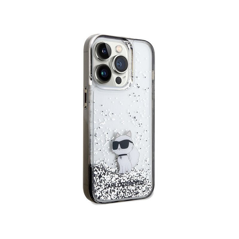 Husa Karl Lagerfeld iPhone 14 Pro Max Hardcase Liquid Glitter, Choupette, transparenta, KLHCP14XLKCNSK