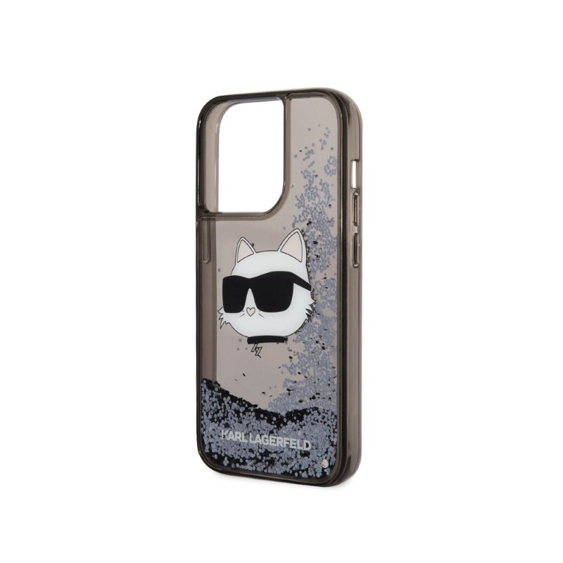 Husa Karl Lagerfeld iPhone 14 Pro Max Hardcase Glitter, Choupette Head, negru, KLHCP14XLNCHCK