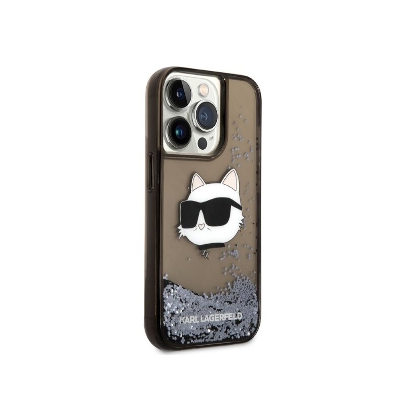Husa Karl Lagerfeld iPhone 14 Pro Max Hardcase Glitter, Choupette Head, negru, KLHCP14XLNCHCK